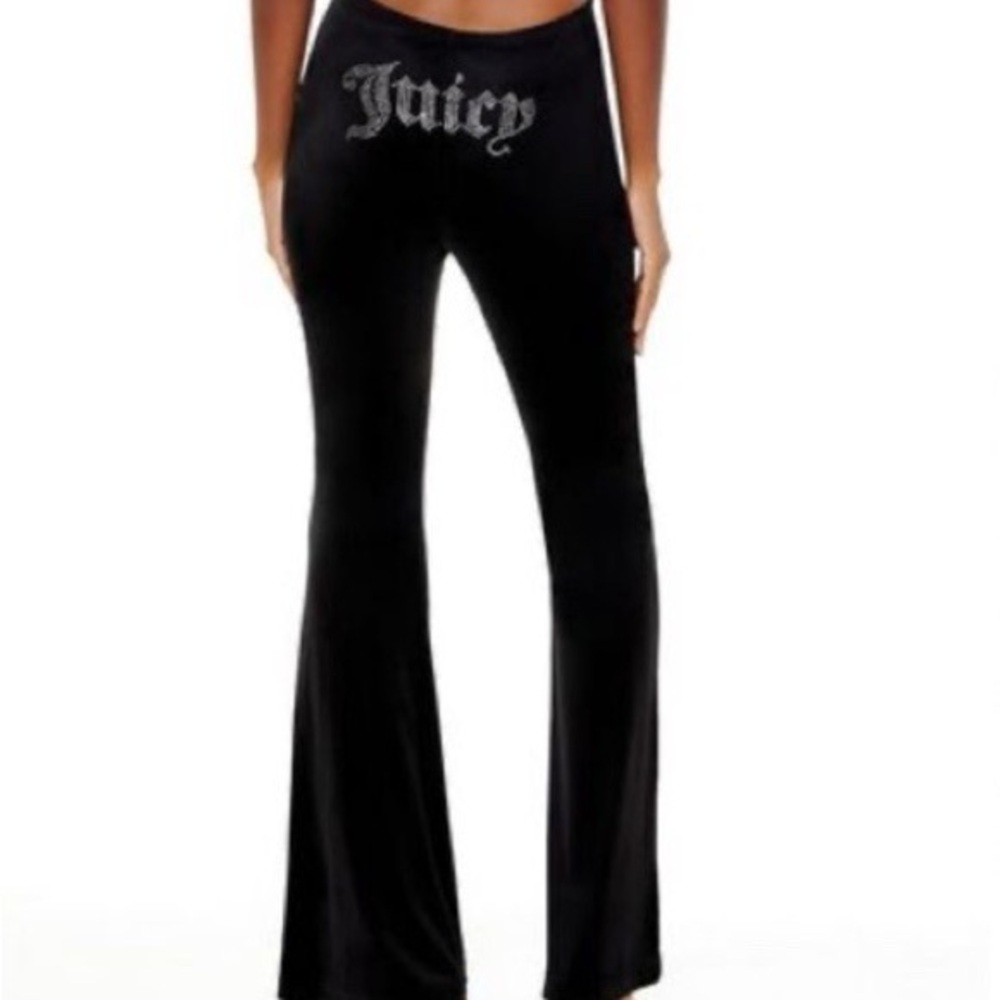 Juicy Couture Black Velour Track Flare Pants Size Medium